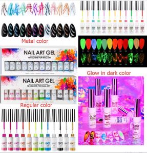 Kvalitetsmetallfärg set glöd i mörka färger 12 färger nagelkonst gel gelpolish gliter målar nagelgel set kit långvarig enkel målning uv gel nagellack kit