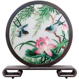 Gift Chinese Style Handcrafts Decoration Home Living Room Table Ornaments Handwork Silk Embroidery Works Wenge Frame with box