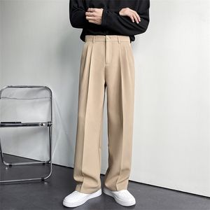Hommes costumes pantalons solides pantalons de jambe large et décontractés pour Khaki Noir Blanc Streetwear Streetwear Streight Sux Homme 220218
