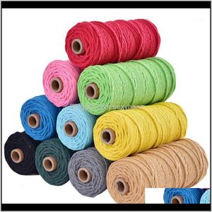 Przędza odzież tkanina odzież kropla dostawa 2021 m kolorowy sznurek bawełniany liny beżowy skręcony rzemiosło Rame DIY Home Textile Hand Crafts String Brai