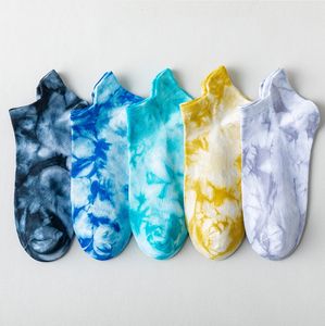 New Women's Socks Set Tie-dye Boat Socks Trend Sports Style Harajuku Couple Cotton Ankls Sock Street Hip-Hop Men's Sock