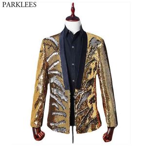 Mens Shiny Gold Flipping Sequin Dress Blazers DJ Nightclub Stage Host Glittering Suit Jacket Men Prom Host Banquet Blazer Hombre 210522