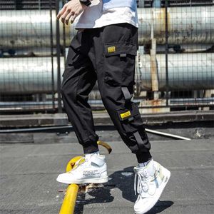 Spring Hip Hop Joggers Mężczyźni Czarny Harem Spodnie Multi Kieszonkowe Wstążki Człowiek Spodnie Dresy Streetwear Casual Męskie Spodnie M-3XL 211112