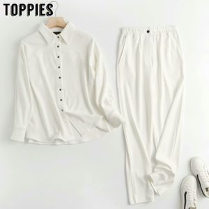 Toppies Abito casual bianco da donna Completo bianco a due pezzi Camicetta + pantaloni da donna 210412