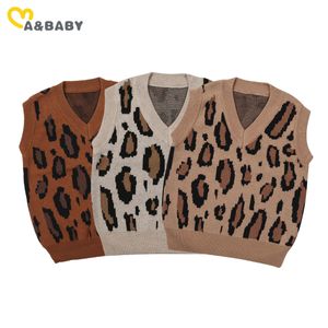 2-5Y малыш малыш мальчиков девушки свитера леопард v шеи жилет топы теплые осень зима дети девушка одежда 210515