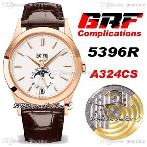 GRF Complicazioni Calendario annuale 5396R A324CS Automatic Mens Watch Orologio Rosa oro quadrante bianco Stick Markers Moon Fase Brown Leather Super Edition Orologi Puretime D4