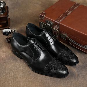 Moda Preto / Profundo do Noivo Marrom Groom Sapatos Genuíno Couro Sapatos Sociais Mens Business Shoes
