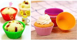 DHL Round Shape Silicone Muffin Cupcake Mold Case Bakeware Maker Mögel Bricka Bakburk Liner Bakning Möbler