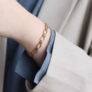 Ghidbk minimalistisk uttalande ihålig tjock kedja armband gata stil unik design armband sommar rostfritt stål kvinnor smycken Q0719