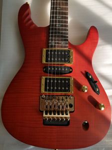 Super Thin Herman Li EGEN18 Flame Maple Top Dragon Blood Electric Guitar Floyd Rose Tremolo Bridge, Abalone Oval Inlay, HSH Pickups