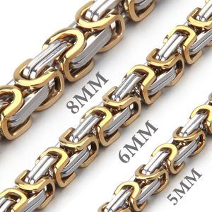 5mm/6mm/8mm Silver Gold Stainless Steel Byzantine Box Chain Link for Men Women Punk Necklace 18