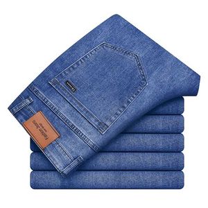 Moda Marka erkek İş Kot Klasik Gevşek Düz Denim Pantolon Orta Yaşlı Dört Mevsim Artı Boyutu Streç Rahat Pantolon 210531