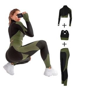 Women Seamless Yoga Conjunta 2023 3pcs Feminino Feminino Feminino Sport Sport Bra Leggings Sports Sports Sports Fitness S-xl Tamanho