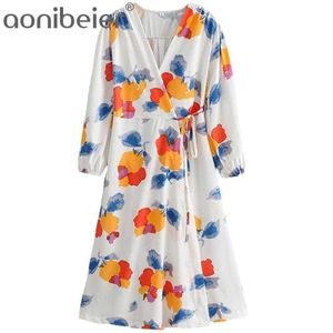 Colorful Graffiti Print Summer Women Mid-calf Wrap Dress Fashion Wrist Sleeve High Waist Casual A-Line Midi 210604