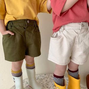 Летний корейский стиль мальчики сплошные цвета свободные шорты унисекс хлопчатобумажная одежда детские девушки повседневная все-матч 210615