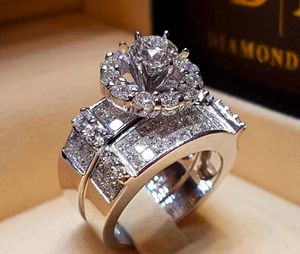 Vrouwelijke kristallen zirkoon trouwring set mode zilveren grote stenen vinger ring belofte bruids verlovingsringen voor vrouwen