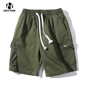 Herrbyxor 2021 Sommar Casual Bomull Fashion Boardshort Solid Färg Klassisk lastdragning Shorts Men Tunna Beach Shorts H1210