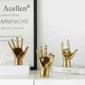 Nordic Gold-plated Creative Finger Arrangement Home Decor Modern Resin Miniature Figurines Home Decoration Accessories Desk 210727