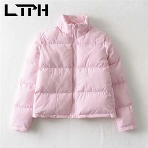 semplice parka da donna rosa colletto alla coreana capispalla a maniche lunghe addensare caldo tutto-fiammifero cappotto con cerniera sottile giacca invernale 210427