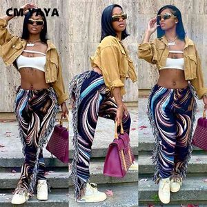 CM.YAYA Autumn Spring Women Pants High Waist Activewear Pencil Trousers Sporty Print Tassel Jogger Sweatpants 210830