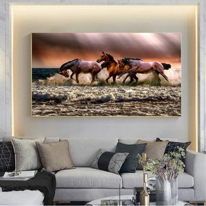 Duży Rozmiar Zwierząt Malarstwo Wall Art Running Brown Horse Plakat HD Drukuj do salonu Study Dekoracja Obraz Brak ramki