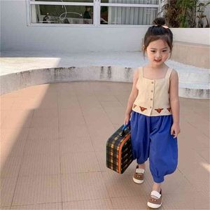 Lato Przyjazdy Dziewczyny Moda 2 Sztuk Kamizelki Kamizelki + Spodnie Dzieci Koreański Projekt Ustawia Dziewczyna Odzież 210528