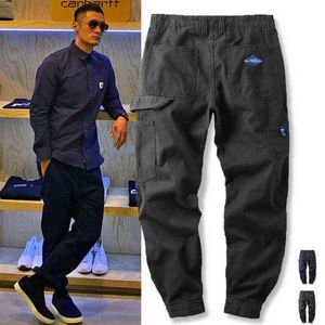 الرجال القطن sweatpants ركض الرجال فضفاض البضائع السراويل جيوب المسار التكتيكية عارضة techwear الذكور السراويل الرياضة الشارع الشهير G220224