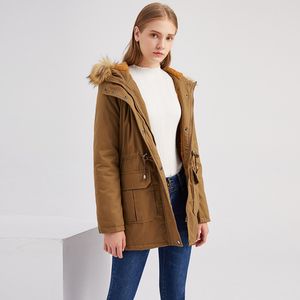 Winterjacke Mäntel Frauen mit Kapuze Wollkragen Kordelzug Taille lange dicke Plüsch Baumwolle warme Jacken weiblich Plus Größe Outwear 210507