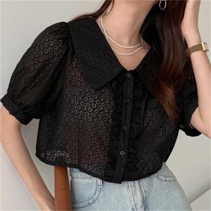 Sweet tops bairros casuais vintage camisas breves femme meninas retrô romance rendas chique solta streetwear bluses 210525