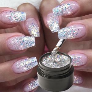 Nagelgel, 5 ml, Glitzerfarbe, UV-Lack, semi-permanente Basis, Maniküre-Grundierung, schimmernder Diamant, glänzendes Platin