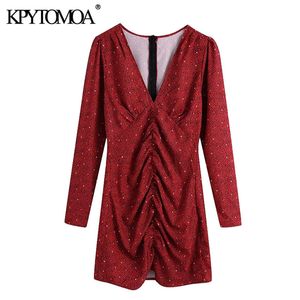 Women Chic Fashion Leopard Print Pleated Mini Dress Vintage Puff Sleeves Back Zipper Female Dresses Mujer 210416