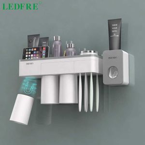 LEDFRE Toothbrush Holder Wall Mount Automatic Toothpaste Dispenser Storage Rack Bathroom Accessories Set Squeezer LF71010 210709