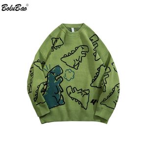 BOLUBAO Sweater Men Harajuku Knitted Hip Hop Streetwear Dinosaur Cartoon Pullover O-Neck Oversize Casual Couple Male Sweaters 210909