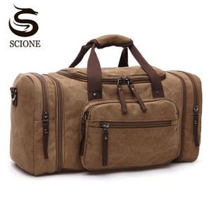 Large Capacity Men Hand Luggage Travel Duffle Bags Canvas Weekend Shoulder Multifunctional Overnight Duffel Bag 211118