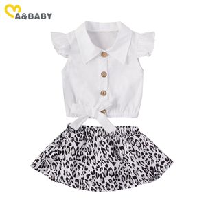 6m-3y verão criança nascida criança bebê menina conjunto branco ruffles curva camisas leopardo saias saias 210515