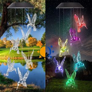 Outdoors Solar Energy Led Light Wind Chime Lamp Garden Decorations Hummingbird Aeolian Bells Coloured Lights Decorate Courtyard 18gy T2
