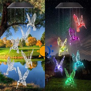 Outdoors Solar Energy Led Light Wind Chime Lampa Ozdoby ogrodowe Hummingbird Aeolian Bells Kolorowe światła Dekoruj Courtyard 18gy T2