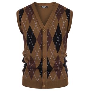 Men's Vests Men Sleeveless Sweater Vest Contrast Color Diamond Pattern Button Placket Soft Warm Comfortable Autumn Winter Knitwear Tops Male