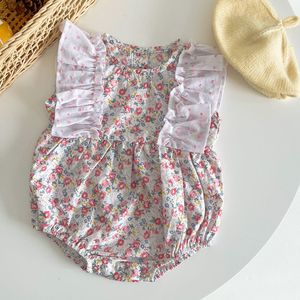 Sommer Baby Mädchen ärmellose Blumendruck Strampler geborene Kinder Säuglingskleidung Overalls 210429