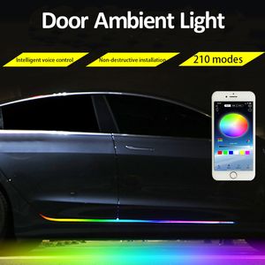 Porta de carro colorida Luz ambiente LED Strip Lights Pedal Atmosfera Luz intermitente Bluetooth App Controle remoto de música DIY Auto Interior Exterior Lâmpada decorativa