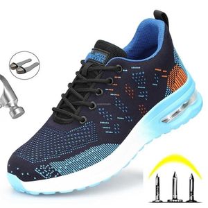 Male Air Cushion Work Safety Shoes Steel Toe Sneakers Men Puncture-Proof Indestructible Footwear Safty 211217