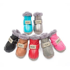 4 Pcs/set Winter Pet Dog Shoes For Small s Cats Super Warm Leather Snow Boots Waterproof Chihuahua Pug Supplies 211027