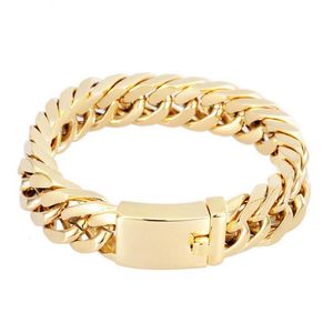 Luxury Gold Biker Chain Man Women Bracelet 14mm Punk Hiphop Miami Stainless Steel Cuban Curb Mens Bracelets Jewelry 2021 Link 284R