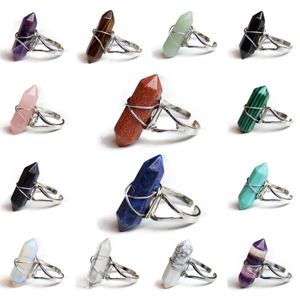 Hexagonal Prism Rings Gemstone Rock Natural Crystal Quartz Healing Point Chakra Stone Charms Opening for women men