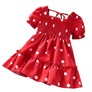 아기 여름 의류 키즈 소녀 패션 쇼트 슬리브 폴카 도트 드레스 어린이 아기 소녀를위한 세련된 탄성 드레스 Q0716