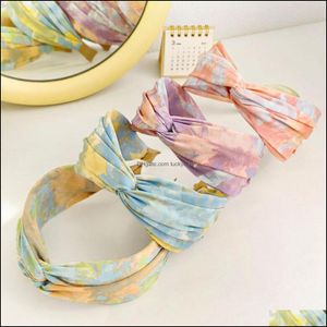 Headbands Jewelry Jewelry Fashion Women Headwear Wide Side Tie Dye Cloth Cross Knot Hairband Turban Hair Aessories Wholesale Drop Delivery 2