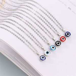 Blue Evil Eye Choker Necklaces Round Pendant Clavicle Necklace Silver Gold Disc Lucky Charm Jewelry Fashion Design Turkish Devil Eyes Birthday Gifts for Women Girls