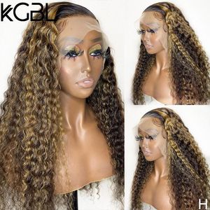 Perruques en dentelle KGBL Highlight x4 Front Human Hair Hair Color Color Curly Non Remy for Women Density Brazilian Medium