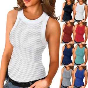 Mulheres Xadrez Tanques Verão Verão O-Neck sem mangas Top Solto Casual Esportes Ginásio Fitness T Shirt Plus Size Black Blue 210604