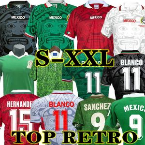 1998 Edição retrô México Jerseys de manga longa Vintage 2006 1995 1986 1994 Camisa da Copa do Mundo Blanco Hernandez Classic Football Uniformes